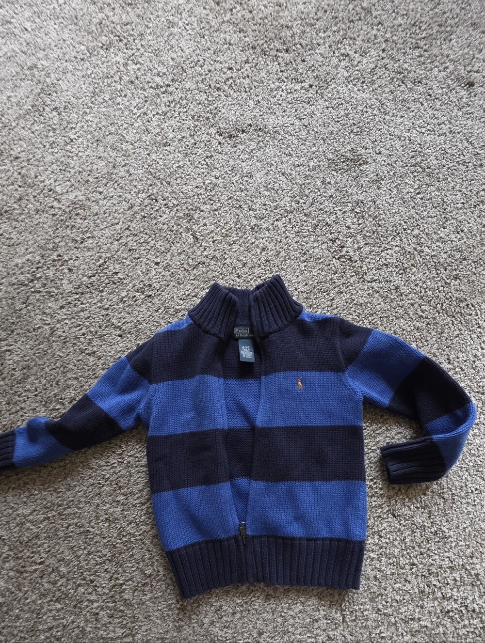 Ralph Lauren Blue and Navy Striped Zip Sweater